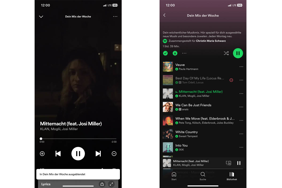 Screenshots aus der Spotify App