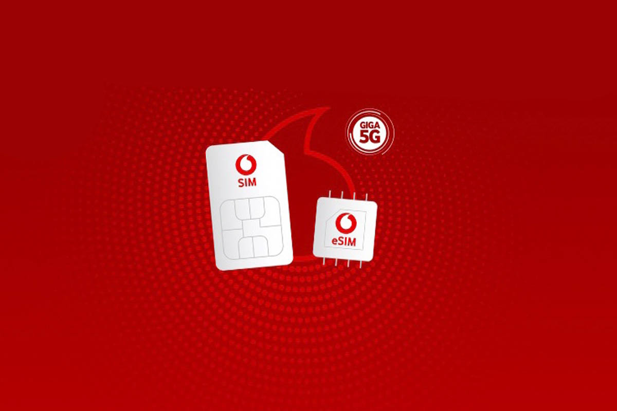 Vodafone Sim-Karten vor rotem Grund