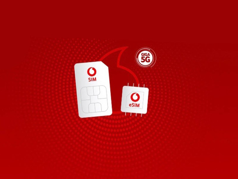 Vodafone Sim-Karten vor rotem Grund