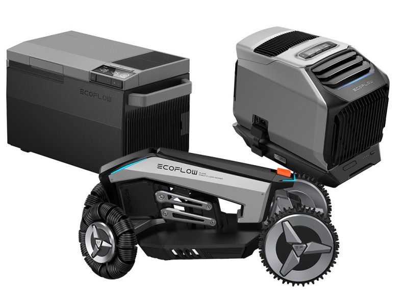 Drei neue Produkte von EcoFlow auf weißem Grund.