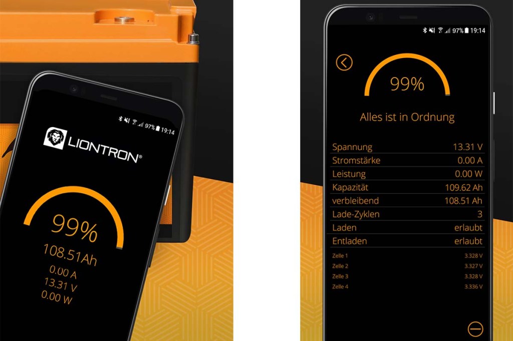 Zwei Smartphone-Screenshots nebeneinander, die das Batterie_Management zeigen