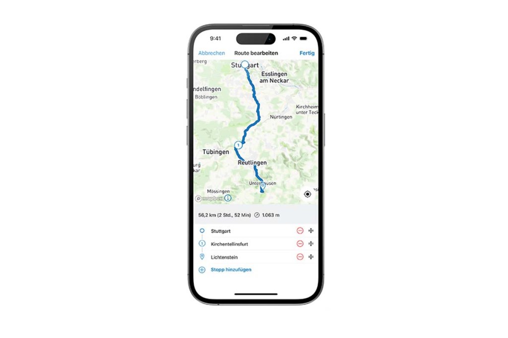 Smartphonedisplay, zeigt Navigationsroute an