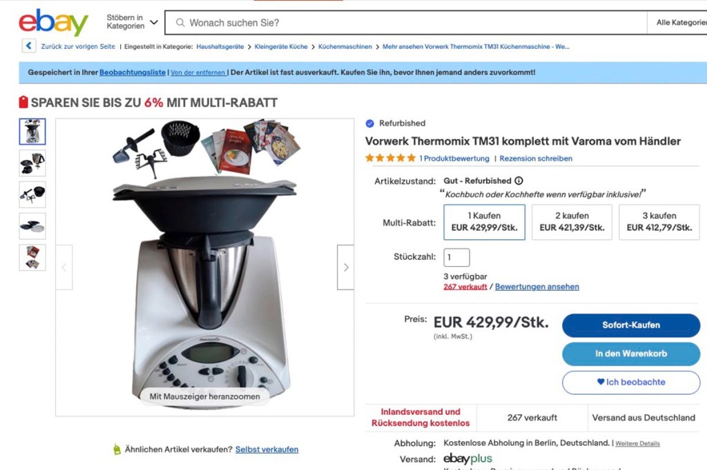 Screenshot eBay-Seite mit Thermomix im Angebot