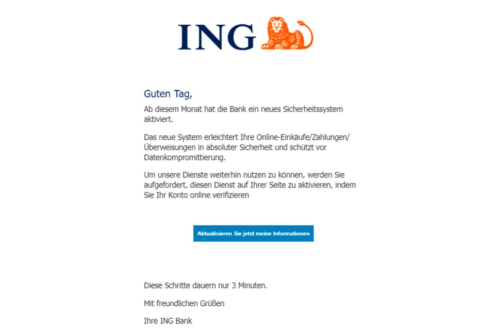 Phishing-Mail der ING Bank