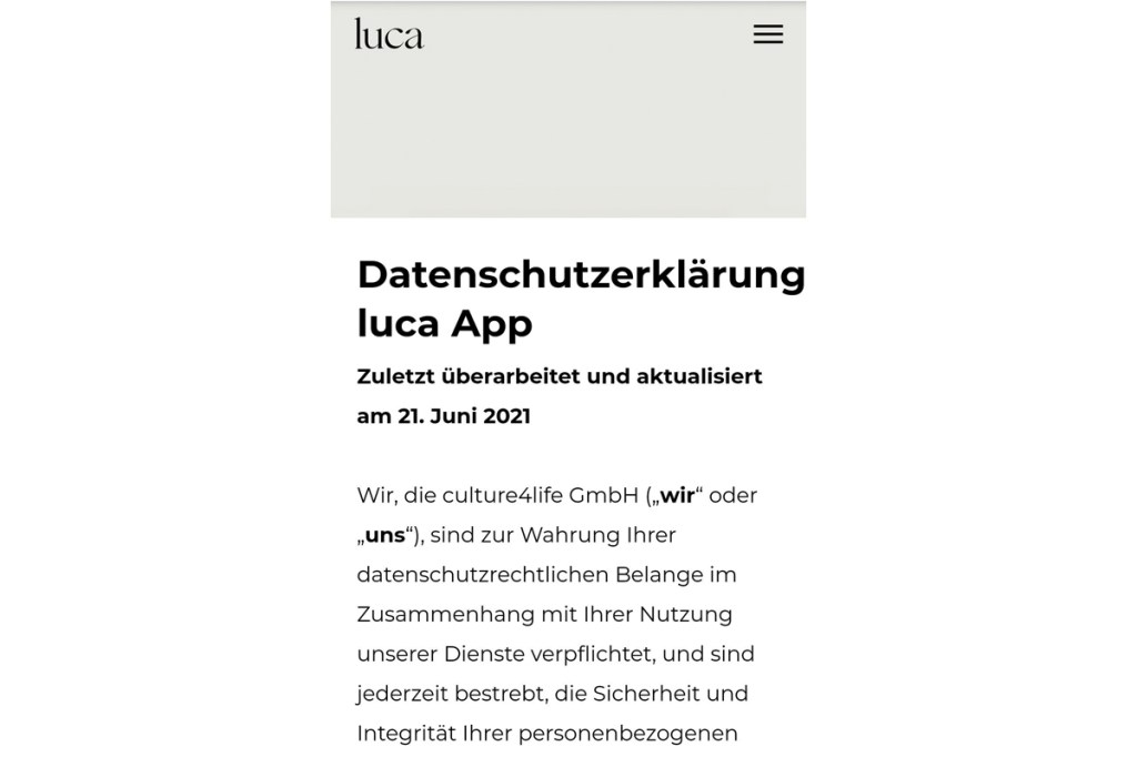 Screenshot der Luca-App.