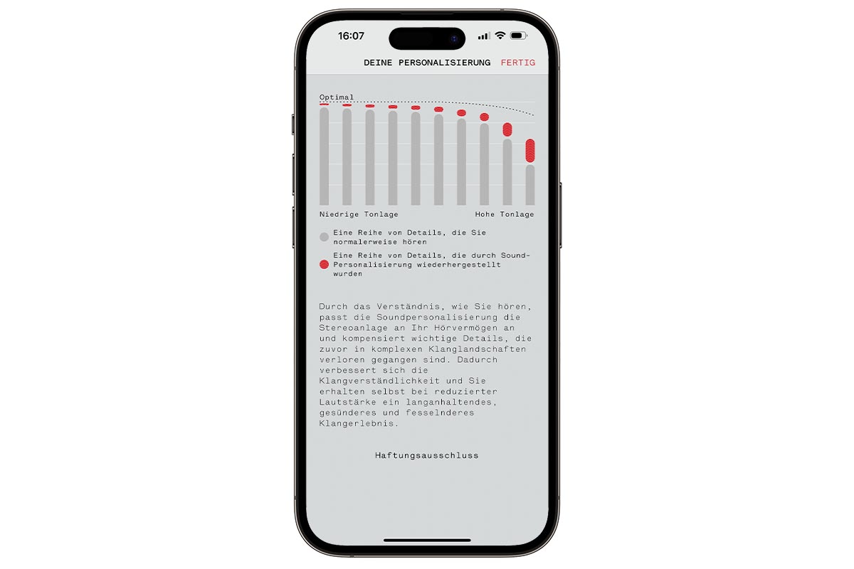 Die Nothing-X-App zeigt nach dem Hörtext die individuellen Einstellungen an.