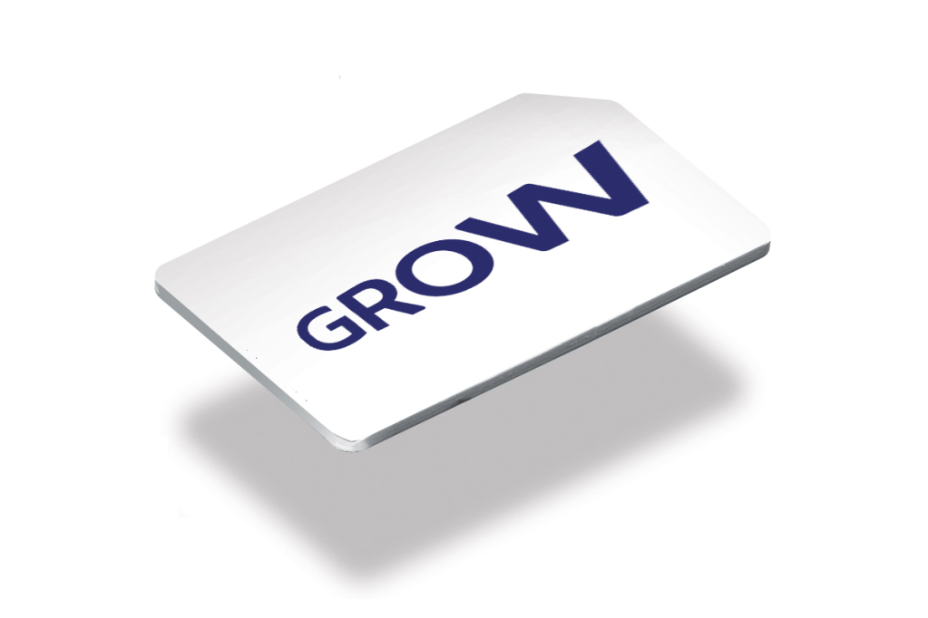 Eine SIM-Karte, in der das Wort Grow steht