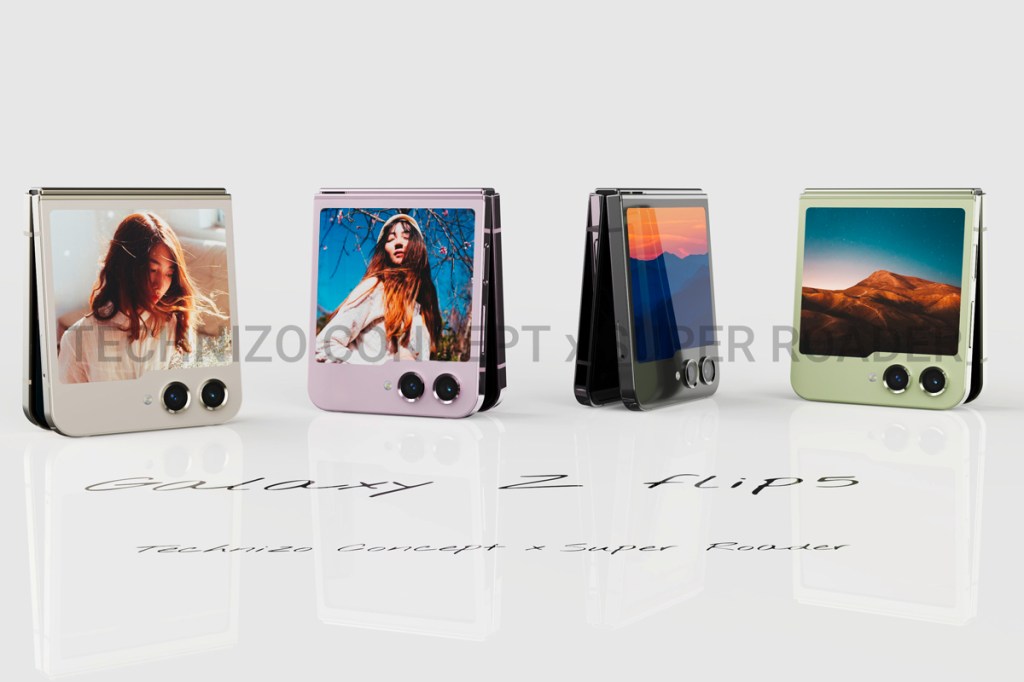 Renderbilder des neuen Galaxy Z Flip5 in den verschiedenen Farbvarianten.