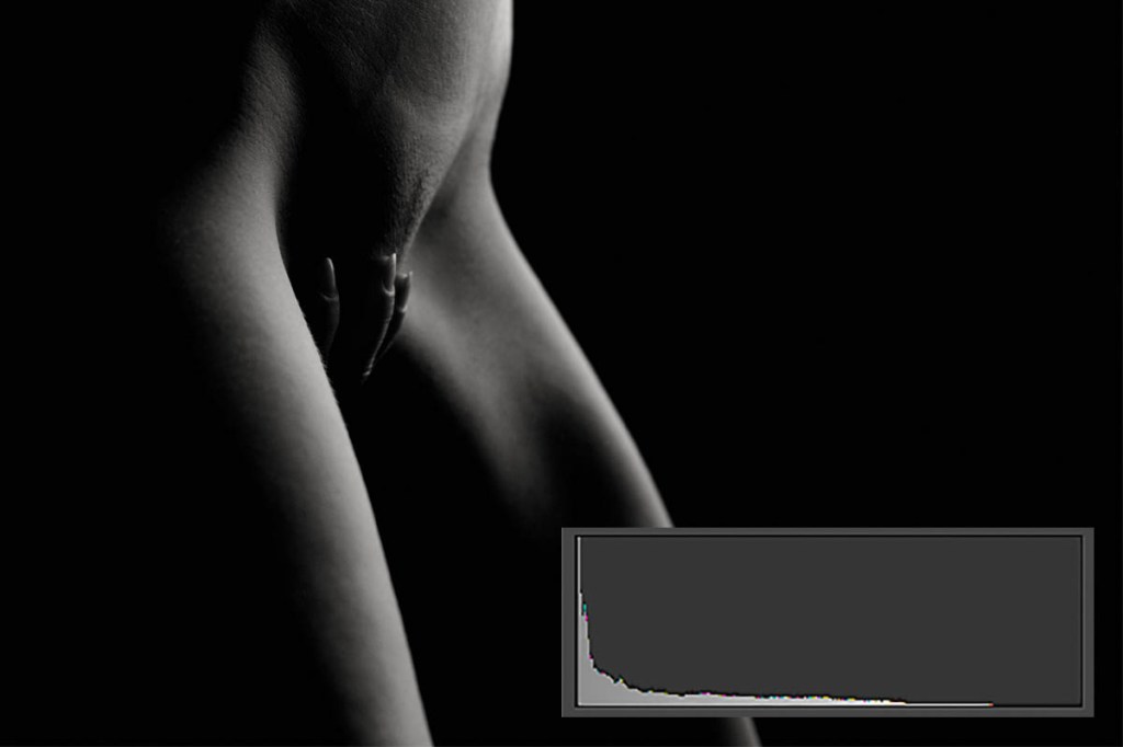 Eine Hand greift auf einem schwarz-weißen Foto von hinten zwischen die Beine einer Frau.
