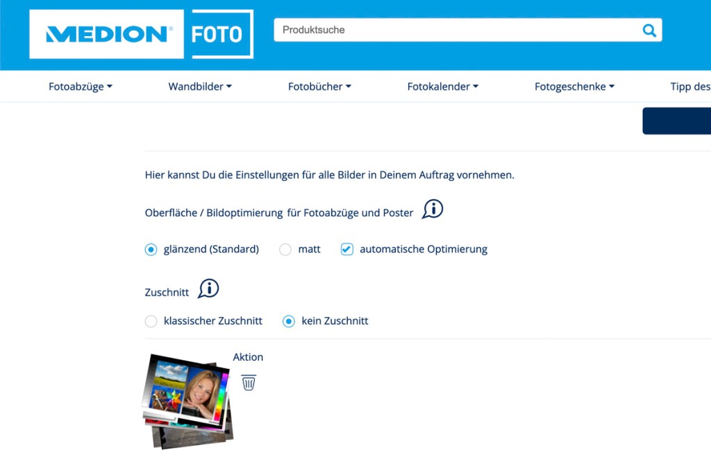 Screenshot der Webanwendung von Medion Foto.