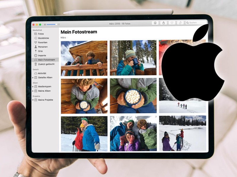 Ein Tablet mit geöffneter "Fotostream" Anwendung von Apple.