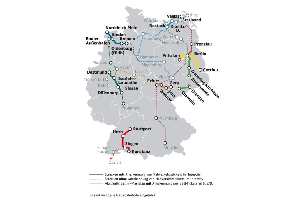 Karte der Ausnahmestrecken der Deutschen Bahn.
