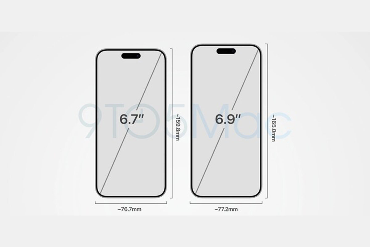 CAD-Zeichnung zu den neuen Apple iPhone 16 Modellen.
