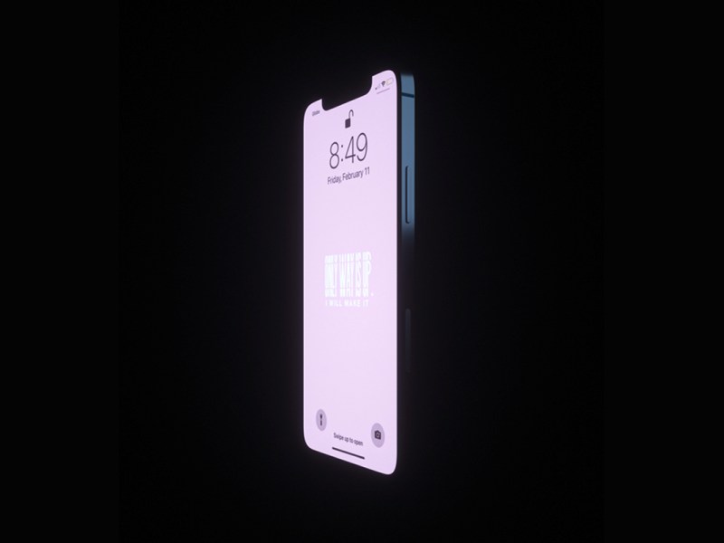 Ein iPhone mit hellem Display vor schwarzem Hintergrund.