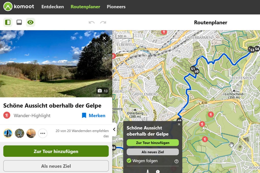 Wander-Tour mit Komoot planen