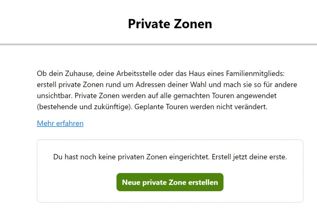 Eine private Zone bei Komoot einrichten