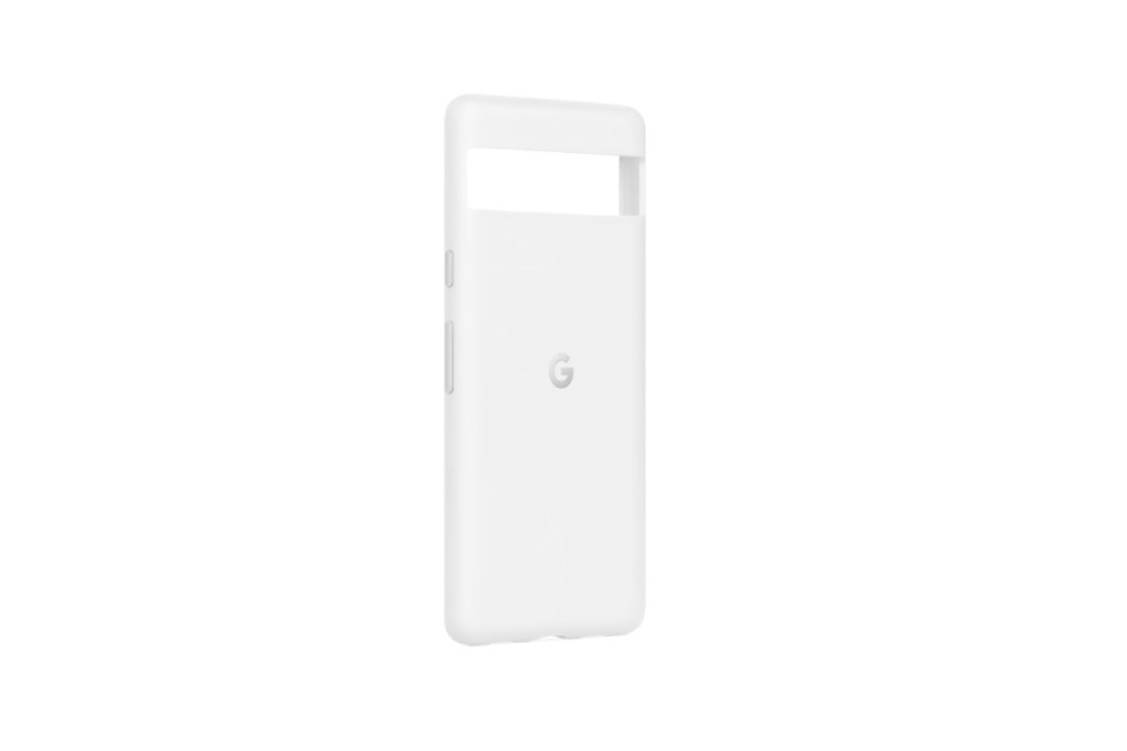Google Pixel 7a Hülle weiß schräg von vorne auf weißem Hintergrund