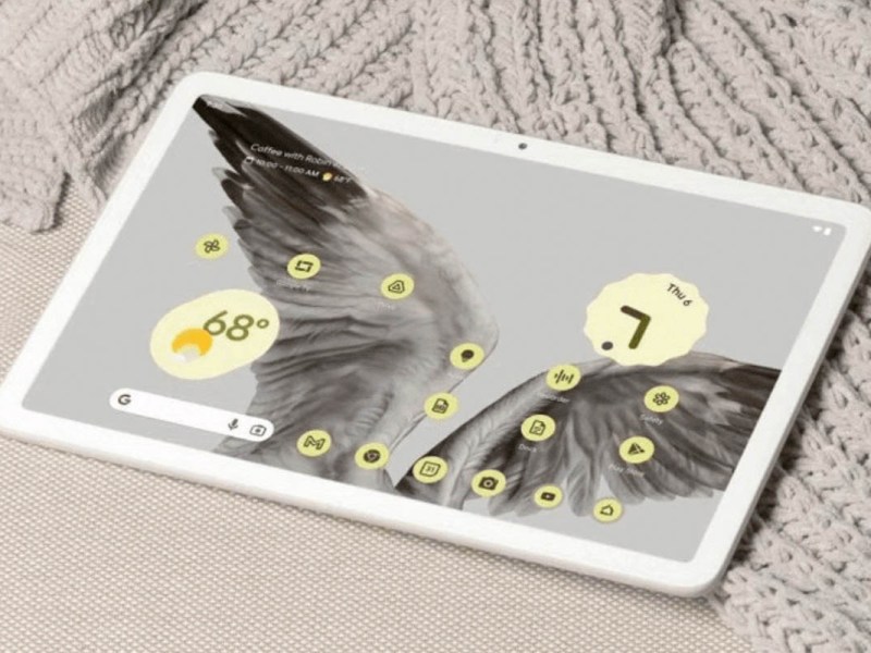 Produktbild des Pixel Tablets auf einem beigen Wollschal