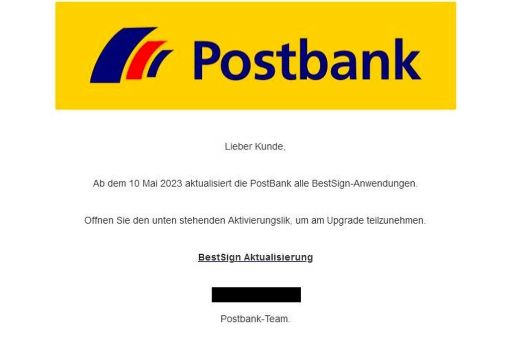Screenshot der neusten Postbank-Mail