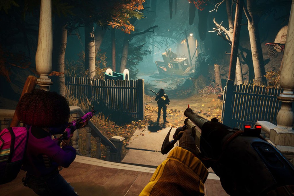 Ein Bild aus dem Videospiel Redfall, man blickt durch die Augen einer Figur mit einem Schießgewehr.