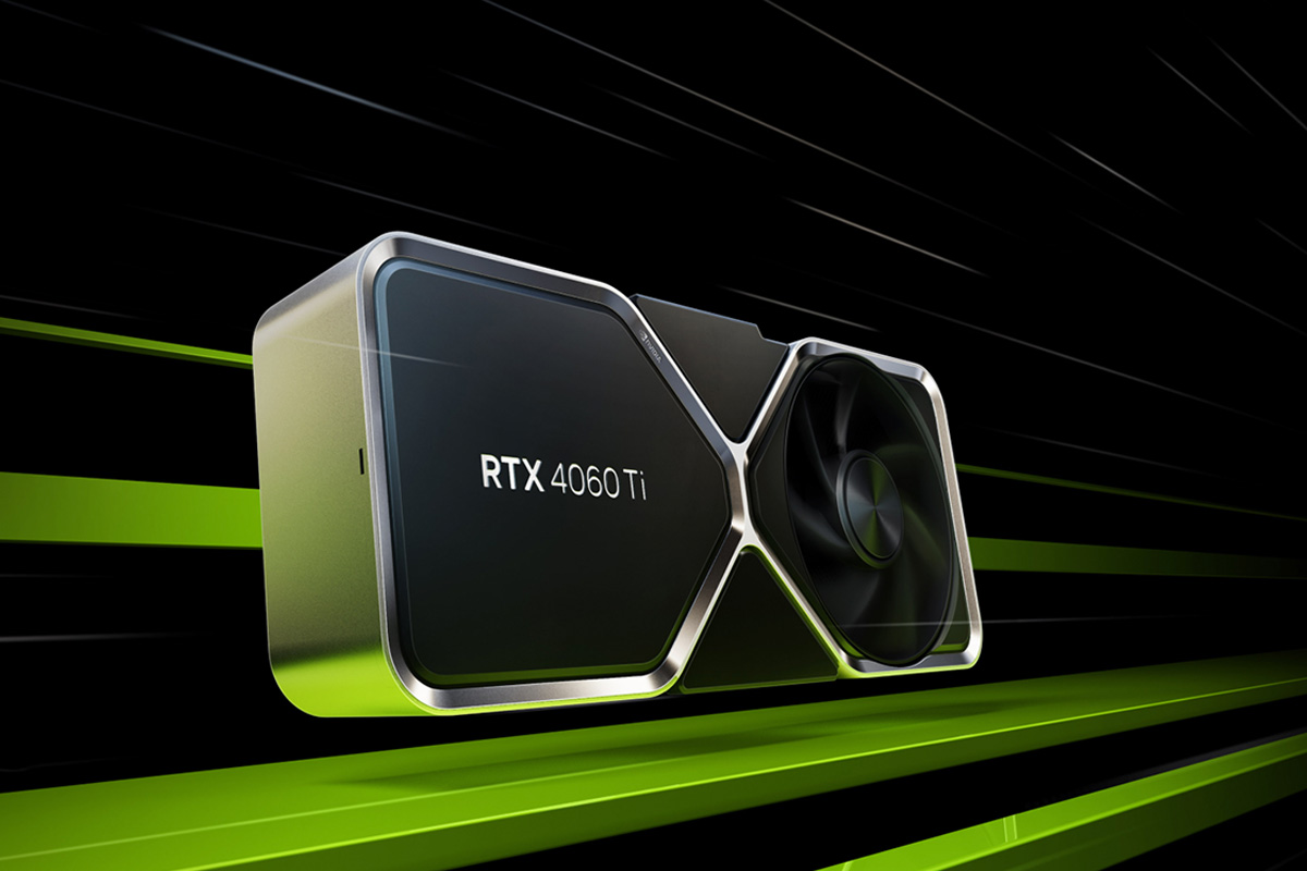 DIe Nvidia GeForce RTX 4060 Ti vor schwarzem Hintergrund.