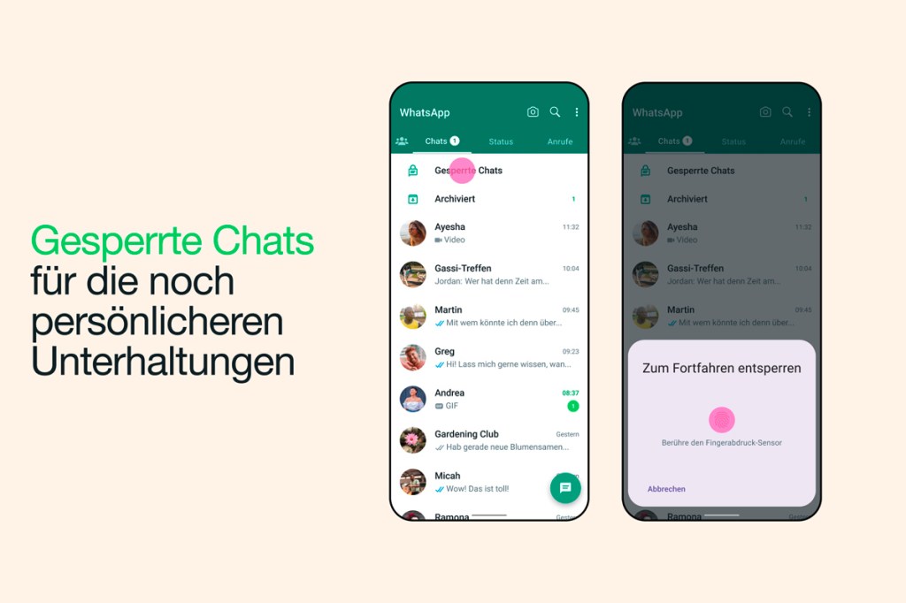 Screenshot der neuen Gesperrte Chats-Funktion von WhatsApp.