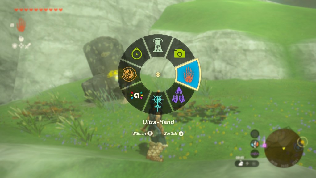 Screenshot aus dem Spiel Zelda: Tears of the Kingdom. Zu sehen ist ein Auswahlmenü.
