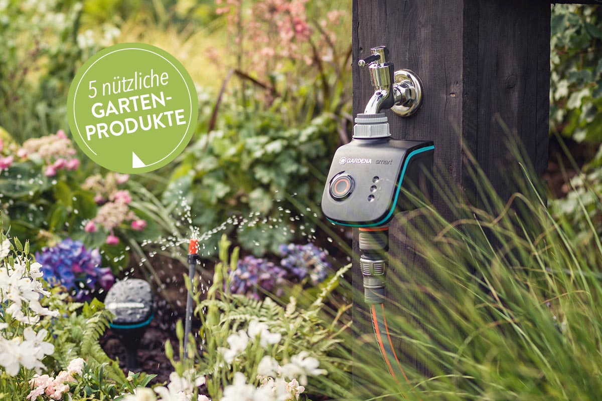 Smarte Bewässerung im Garten mit einem Produkt von Gardena.