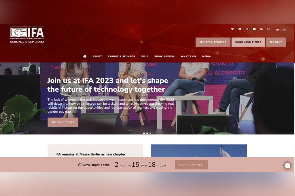 Die Website der IFA 2023.