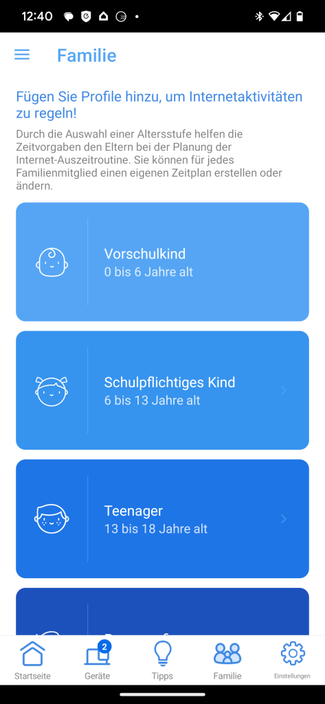 App-Screenshot der Kindersicherung bei Asus