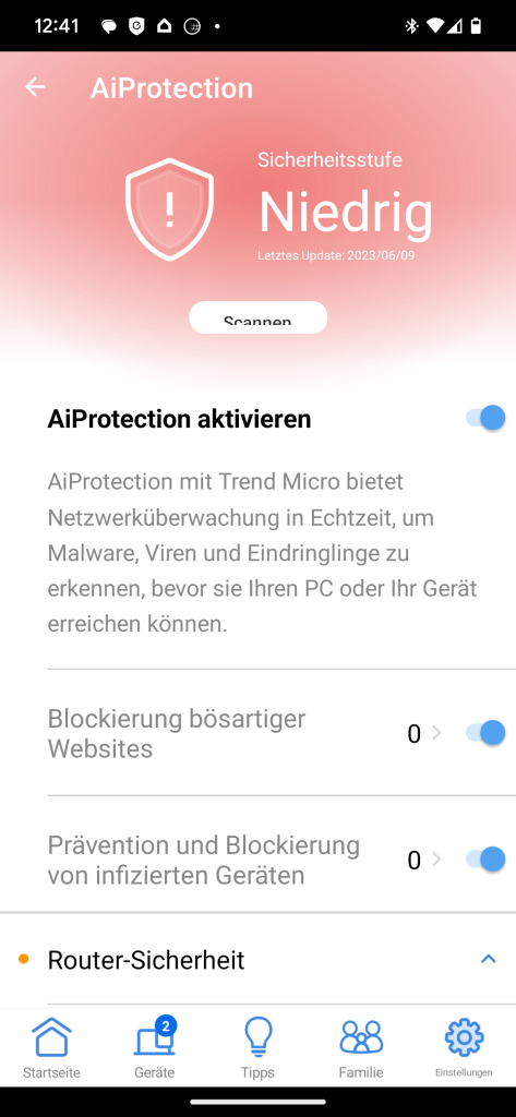 App-Screen des Malware-Schutzes bei Asus