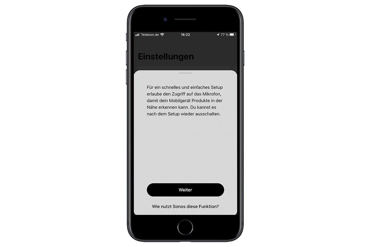 Soundbox Sonos Era 300 per Smartphone einrichten – Einstellungs-Screenshot.