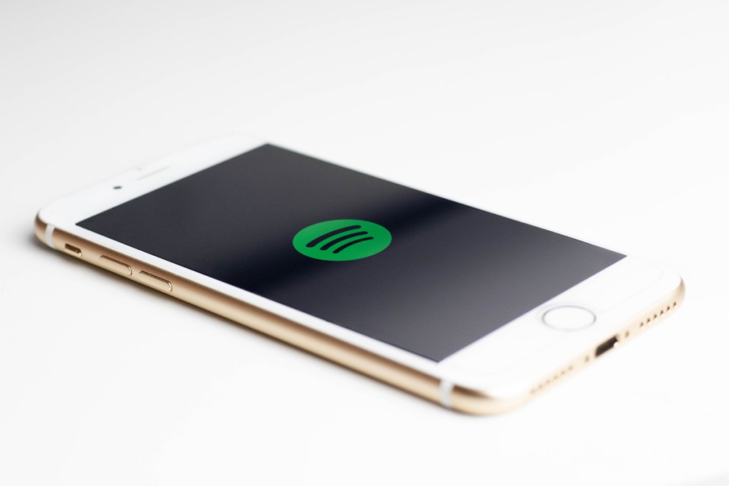 Ein Handy zeigt das Spotify-Logo.