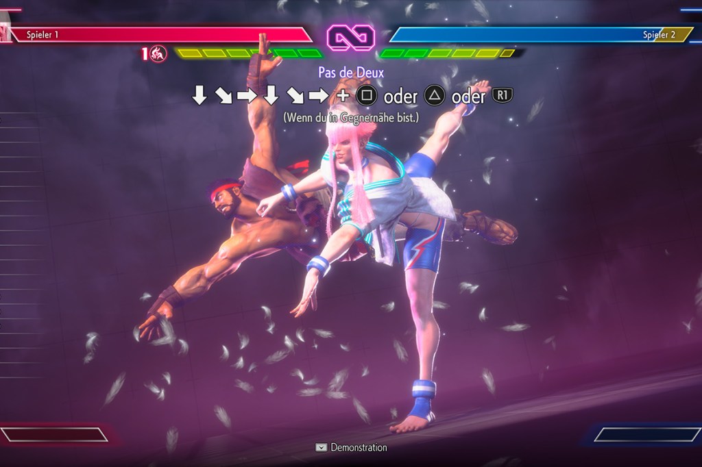 Ein Bild aus dem Videospiel Street Fighter 6. Man sieht den Trainingsmodus.