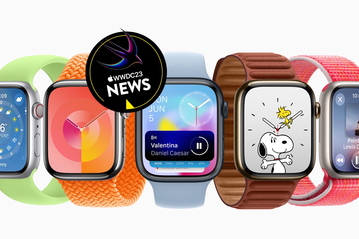 Das neue WatchOS auf mehreren bunten Apple Watches