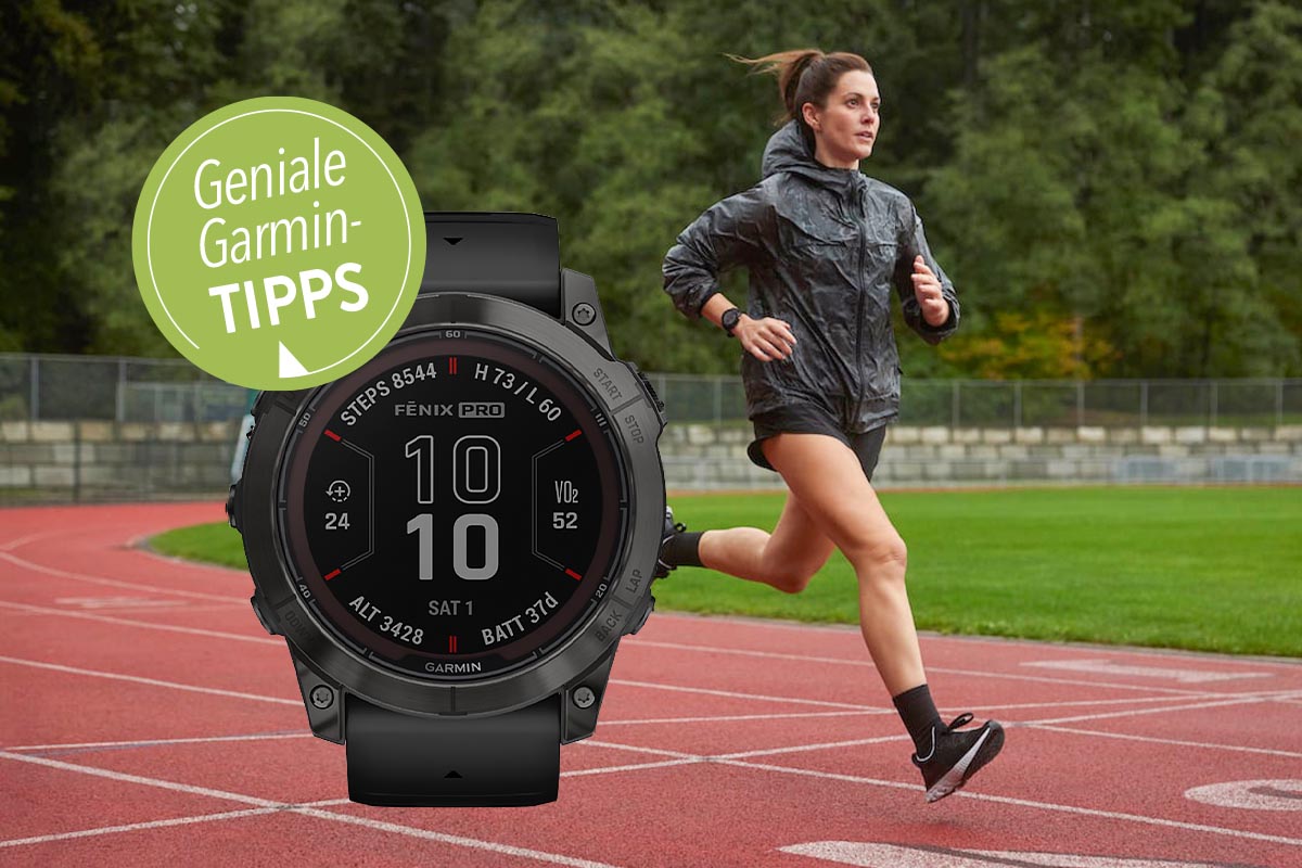 Läuferin und Smartwatch von Garmin.