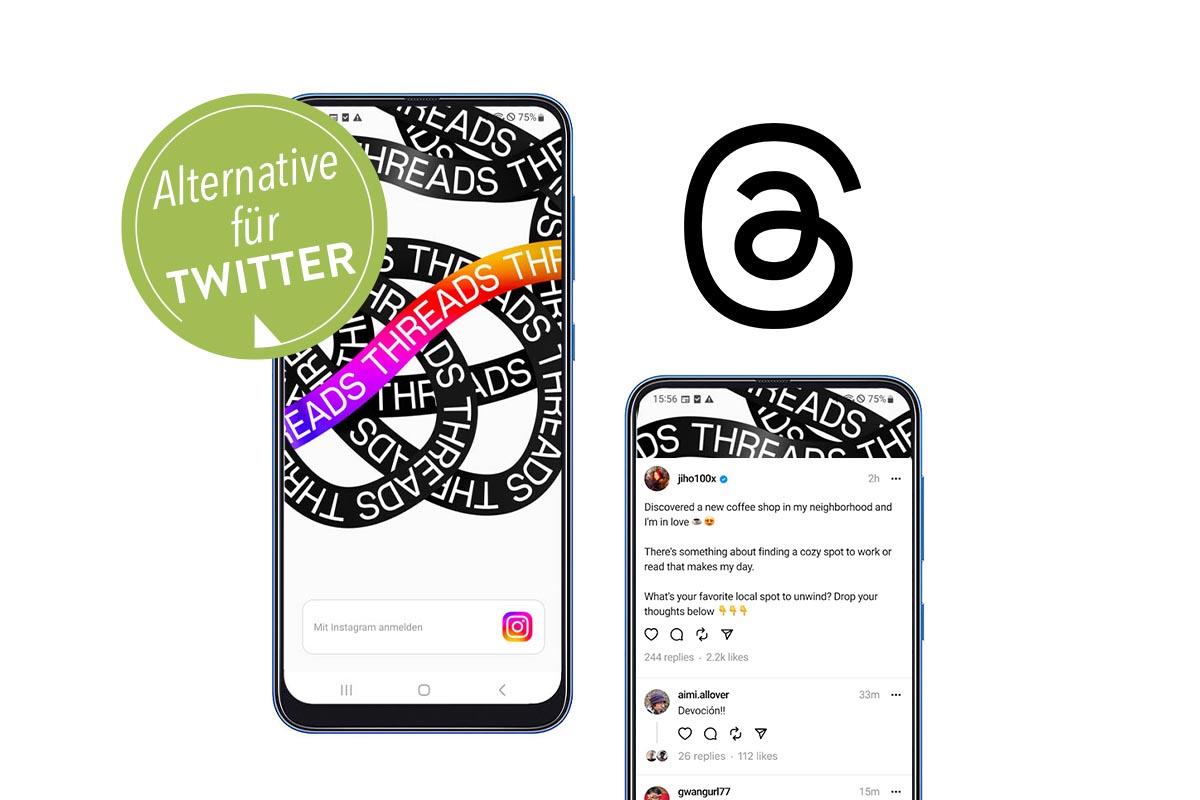 Smartphone mit geöffneter Threads App.