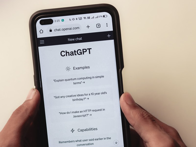 Ein Handy zeigt das Programm ChatGPT.