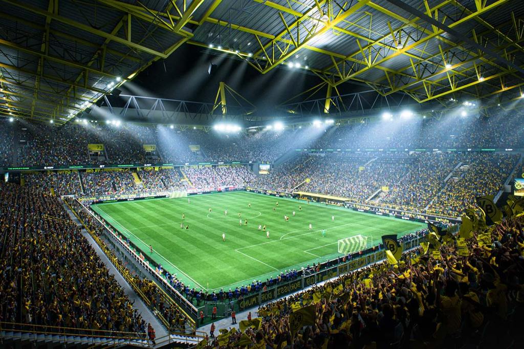 Bild aus dem neuen EA Sports FC24, das das Stadion vom BVB zeigt.