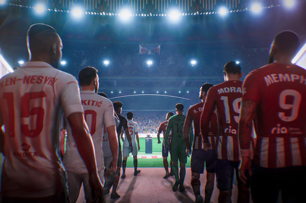 Bild aus dem neuen EA Sports FC24, das zwei Mannschaften zeigt.
