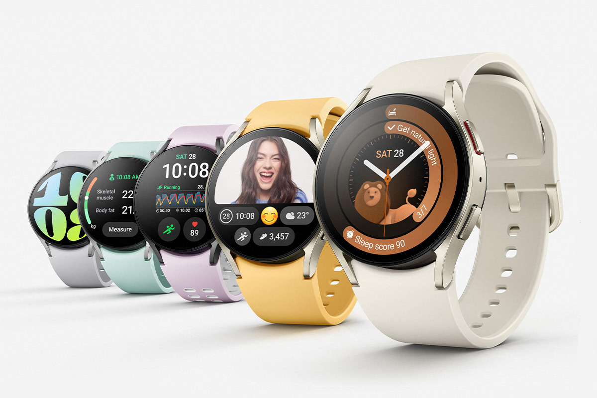 Die unterschiedlichen Farbvarianten der Samsung Galaxy Watch6 und Watch6 Classic.