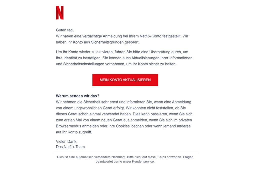 Phishing-Mail von Netflix