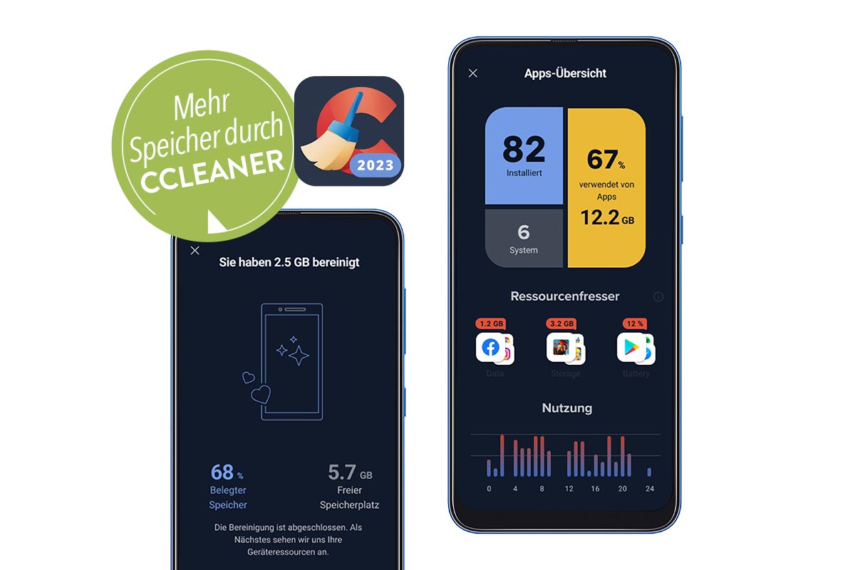 Smartphone mit geöffneter CCleaner App.