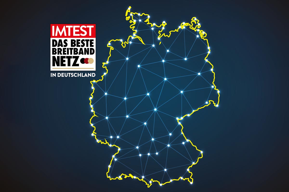 Abstrakte Karte von Deutschland auf blauem Grund.