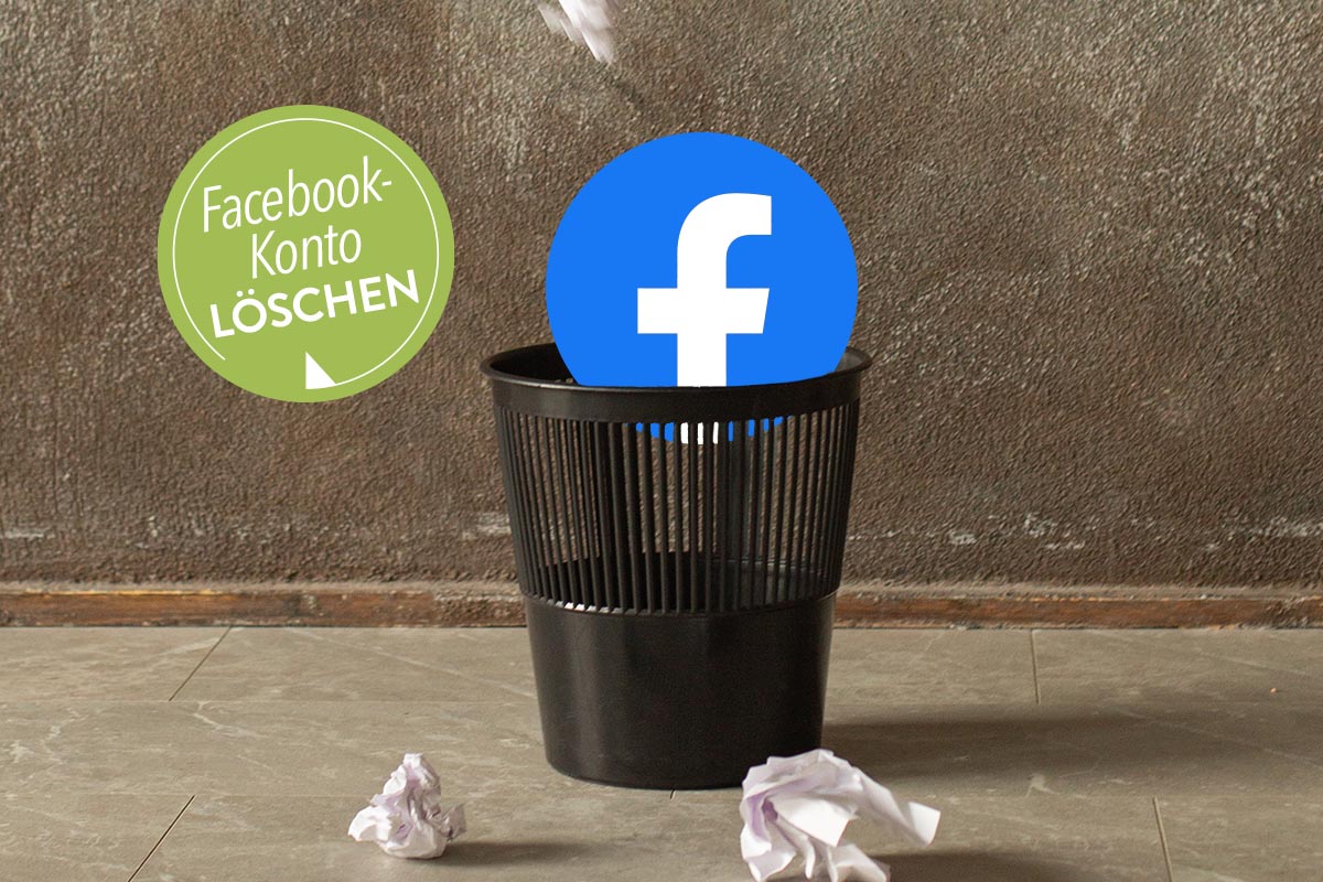 Facebook Logo, das teilweise in einem Mülleimer steckt.