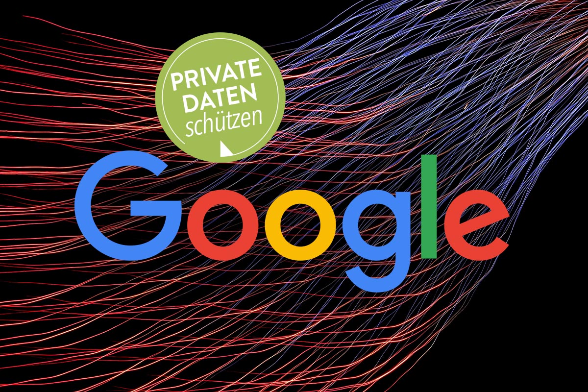 Google-Logo auf schwarzem Grund, auf dem wellenartige Linien sind.