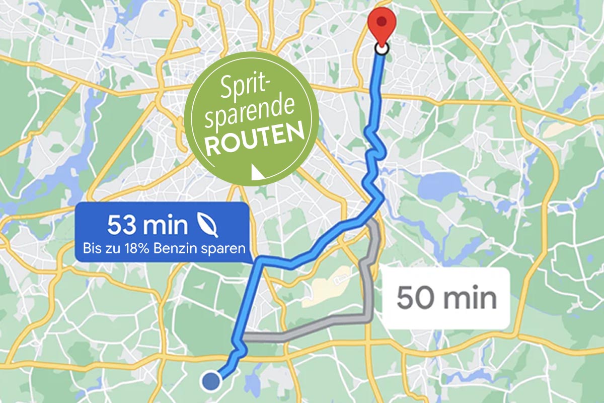 Kraftstoffsparende Routen auf einer Google Map.