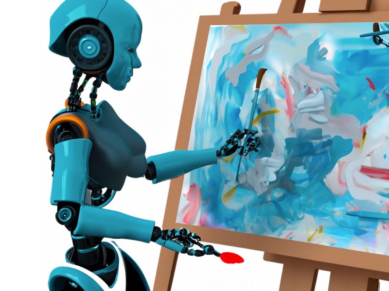 KI-generiertes Bild von einem Roboter, der auf einer Leinwand malt.