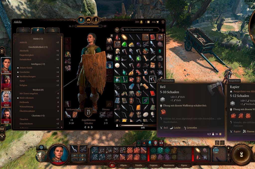 Ein Screenshot aus dem PC-Spiel Baldur's Gate 3, der das Inventar zeigt.