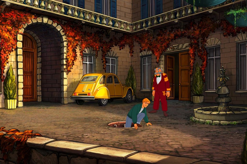Ein Bild vom Spiel Baphomets Fluch - Die Verschwörung der Tempelritter: Reforged Edition. Die Hauptfigur steigt aus einem Gulli.